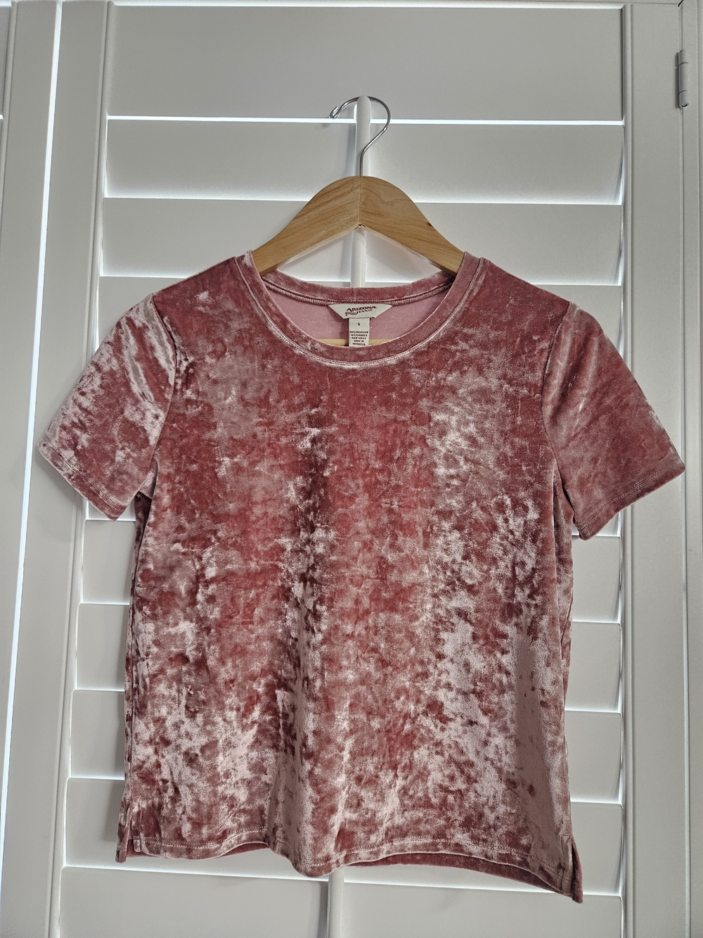 Arizona Jean Company Crushed Velvet Short Sleeve Tee - Dusty Rose